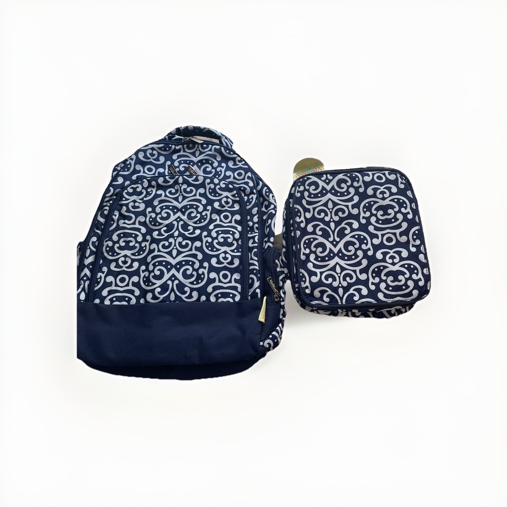 NWT Viv and Lou Navy and White Patterned Backpack and Lunch Bag Set